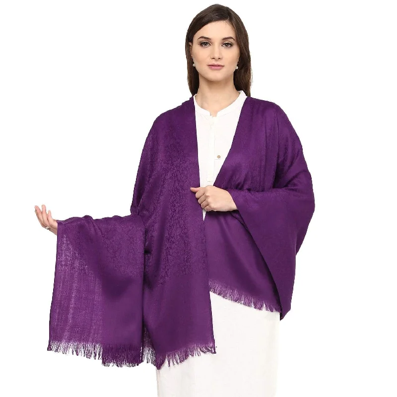 Pashtush Self Paisley Weave Shawl, Fine Wool, Purple Warm Knit Shawl Scarf
