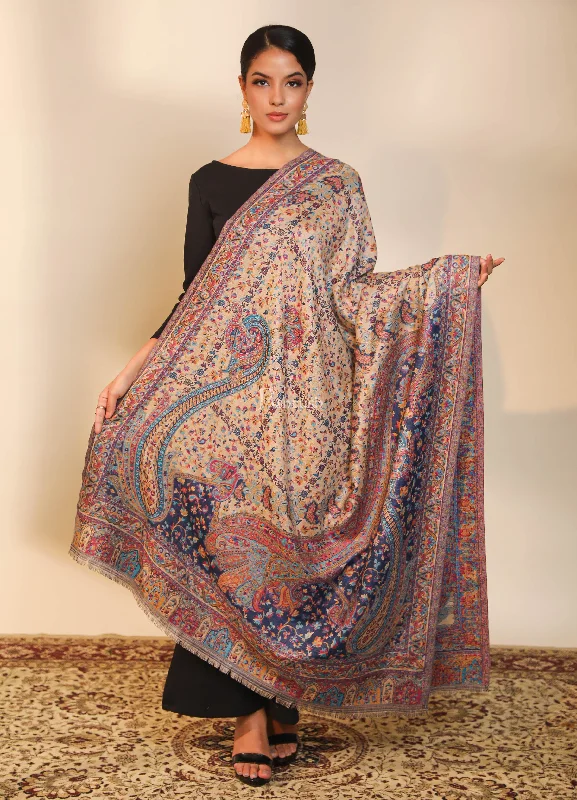 Pashtush women faux pashmina shawl, ethnic weave design, multi color Comfortable Plaid Shawl Wrap