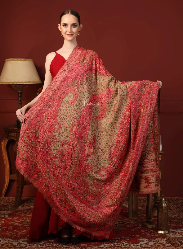 Pashtush Women Ethnic Weave Shawl, Rich Garden, Pink And Beige Fashionable Wool Blend Shawl Pashtush Women Ethnic Weave Shawl, Rich Garden, Pink And Beige Fashionable Wool Blend Shawl