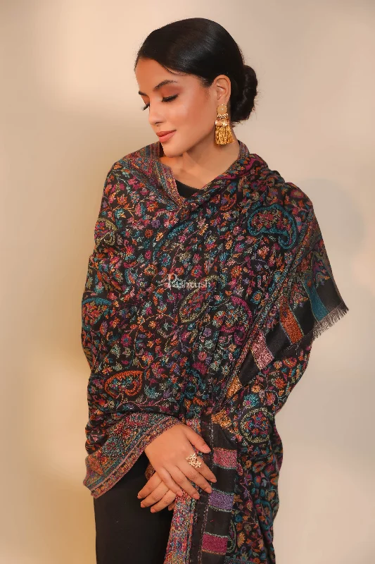 Pashtush women pure wool, woolmark certified shawl, ethnic weave design, black Cozy Knit Shawl Scarf Pashtush women pure wool, woolmark certified shawl, ethnic weave design, black Cozy Knit Shawl Scarf