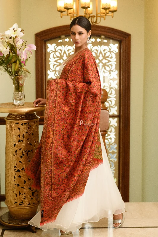 Pashtush Womens 100% Pure Wool With Woolmark Certificate Shawl, Ethnic Weave Design, Red Comfortable Silk Shawl Pashtush Womens 100% Pure Wool With Woolmark Certificate Shawl, Ethnic Weave Design, Red Comfortable Silk Shawl