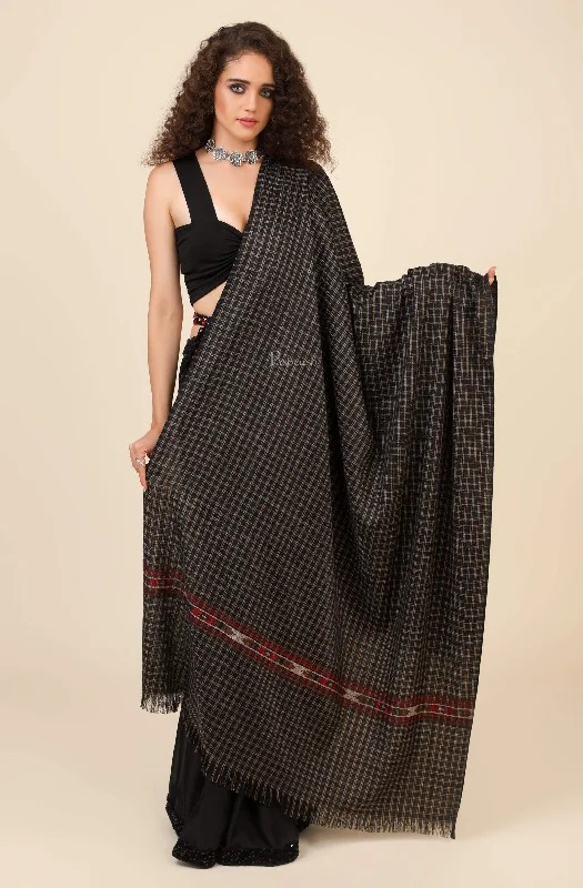 Pashtush Womens Aztec Weave Shawl From Himachal, Black Trendy Long Knit Shawl