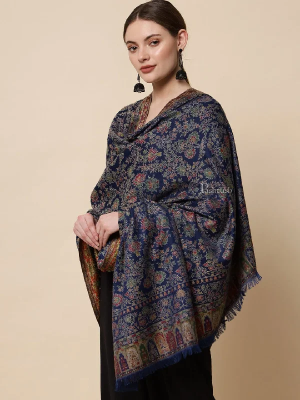 Pashtush Womens Faux Pashmina Ethnic Weave Shawl, Navy Blue Soft Knit Shawl Poncho