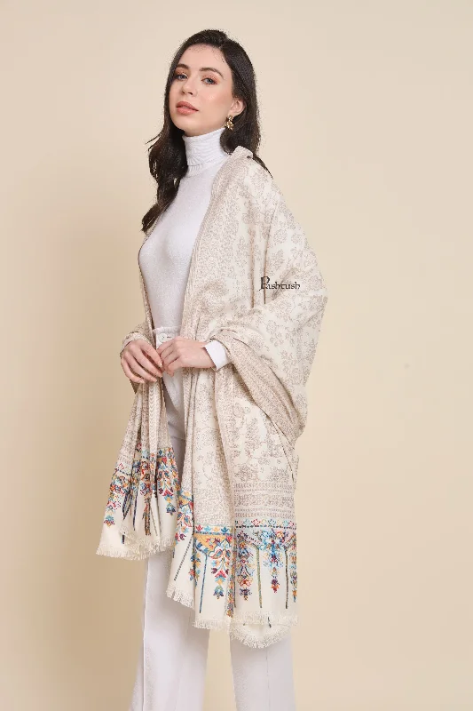 Pashtush Womens Faux Pashmina Shawl,  Design, Ivory Classic Shawl with Tassels