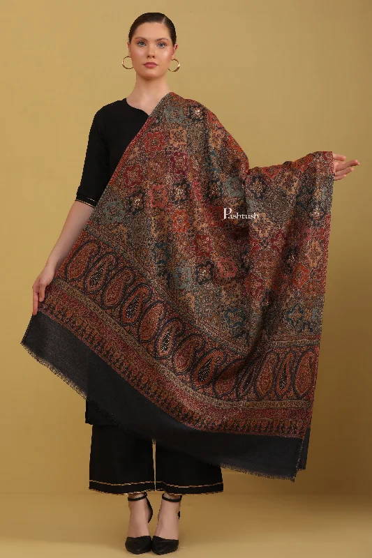 Pashtush Womens Faux Pashmina Shawl, With Crystal Work, Black Lightweight Cotton Shawl Pashtush Womens Faux Pashmina Shawl, With Crystal Work, Black Lightweight Cotton Shawl