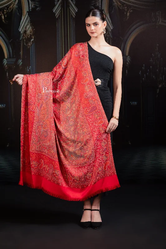 Pashtush Womens Faux Pashmina Shawl, Woven Jamawar, Red Cozy Chunky Knit Shawl