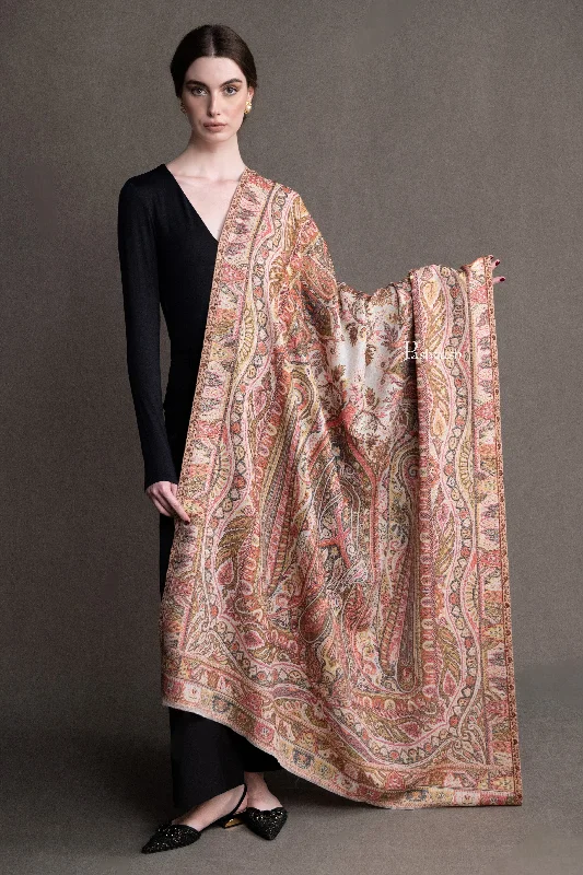 Pashtush Womens Fine Wool Shawl, Ethnic Weave, Paisley Jamawar Design, Beige Warm Knit Shawl Wrap Pashtush Womens Fine Wool Shawl, Ethnic Weave, Paisley Jamawar Design, Beige Warm Knit Shawl Wrap