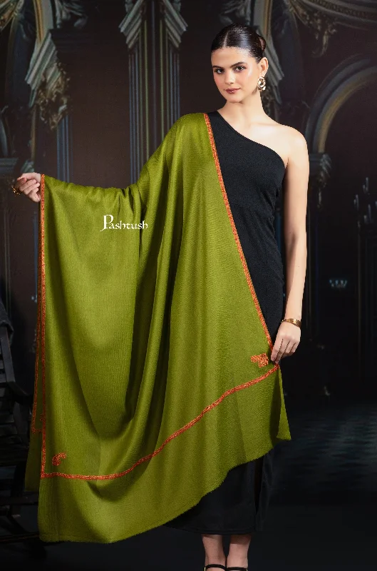 Pashtush Womens Fine Wool Shawl, Hand Embroidered Kingri Design, Emerald Green Luxurious Cashmere Shawl Wrap Pashtush Womens Fine Wool Shawl, Hand Embroidered Kingri Design, Emerald Green Luxurious Cashmere Shawl Wrap