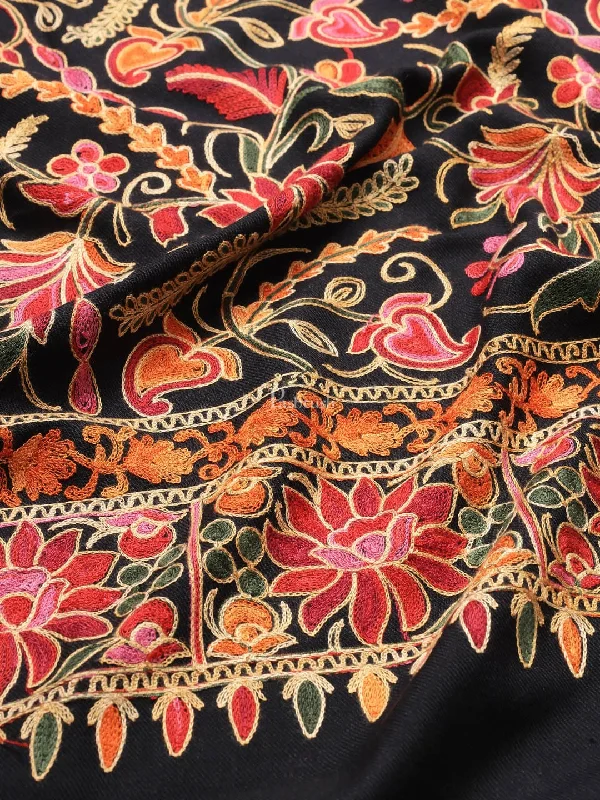 Pashtush womens Fine Wool shawl, nalki embroidery design, Black Soft Pashmina Shawl Wrap Pashtush womens Fine Wool shawl, nalki embroidery design, Black Soft Pashmina Shawl Wrap