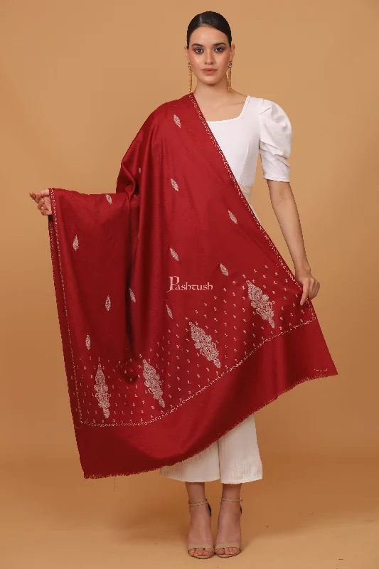 Pashtush womens Fine Wool shawl, tone and tone palla embroidery paisley design, Maroon Trendy Chunky Knit Shawl Pashtush womens Fine Wool shawl, tone and tone palla embroidery paisley design, Maroon Trendy Chunky Knit Shawl