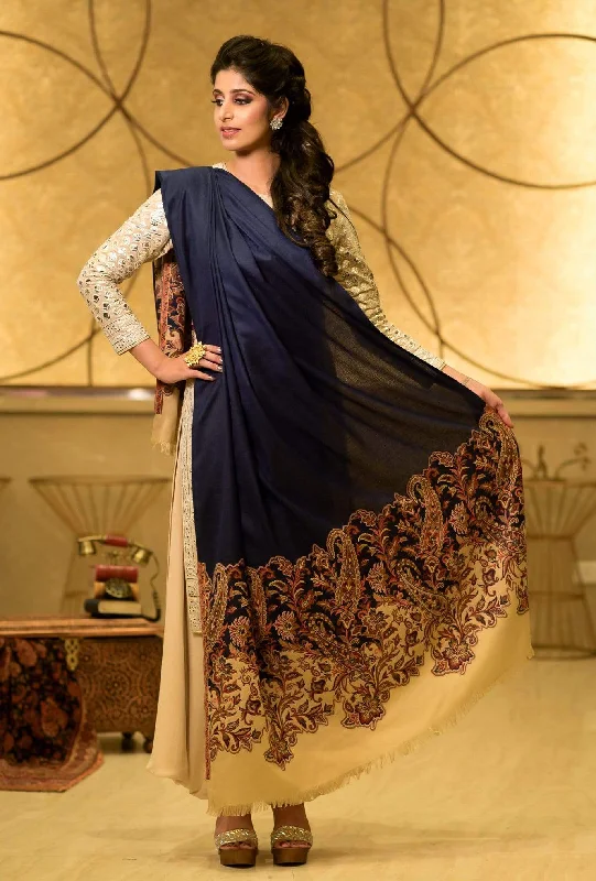 Pashtush Women Soft Navy Blue Woven Design Shawl Cozy Fleece Shawl Cape