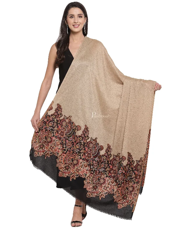 Pashtush Womens Floral Jacquard Twin Coloured Shawl Black Beige Comfortable Shawl Scarf Wrap Pashtush Womens Floral Jacquard Twin Coloured Shawl Black Beige Comfortable Shawl Scarf Wrap