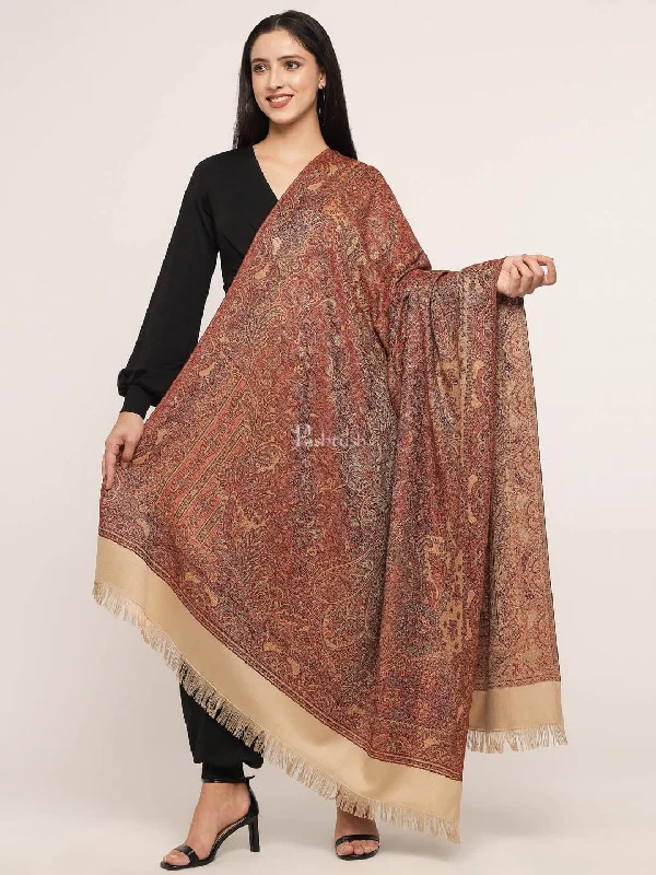 Pashtush Women's Reversible Jamawar Shawl, Brown Soft Cashmere Shawl Poncho