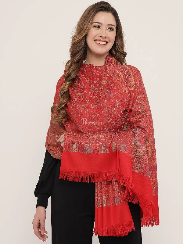 Pashtush Women'S Jamawar Shawl, Red Cozy Woolen Shawl Cape