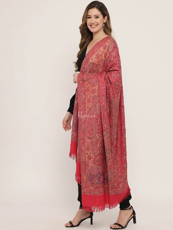 Pashtush Women'S Jamawar Shawl, Pink Stylish Chunky Wool Shawl