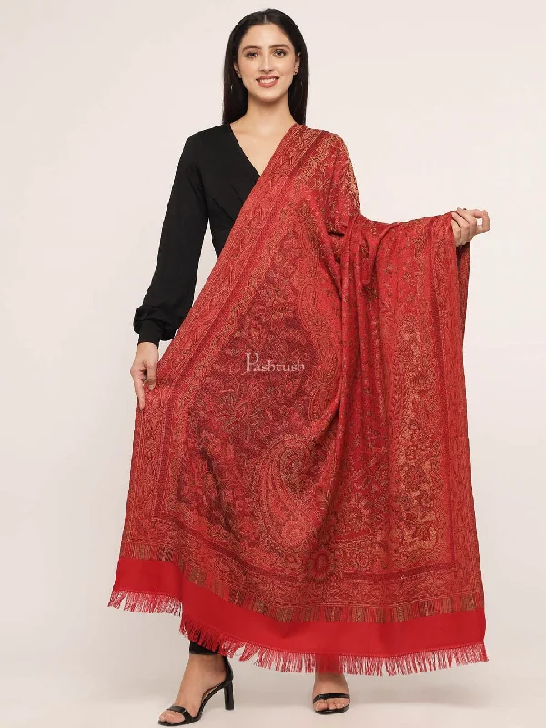 Pashtush Women's Jamawar Shawl, Maroon Elegant Silk Shawl Scarf