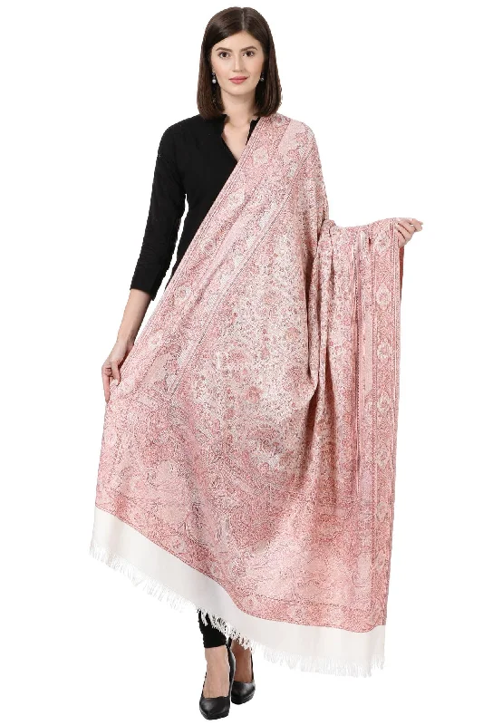 Pashtush Women's Jamawar Shawl, Ivory And Pink Cozy Fleece Shawl Wrap