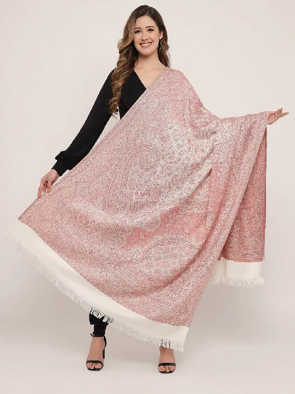 Pashtush Women'S Jamawar Reversible Shawl, Ivory Comfortable Knitted Shawl Wrap