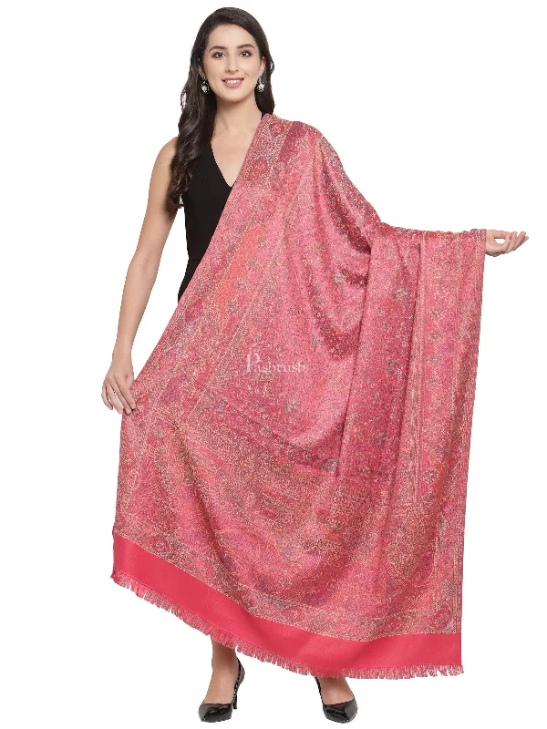 Pashtush Women's Jamawar Shawl, Pink Casual Shawl with Fringes