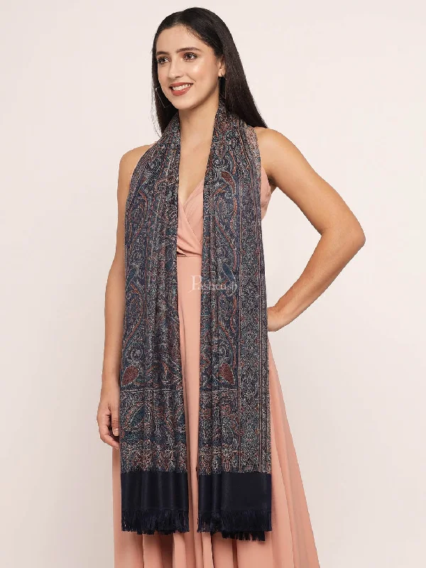 Pashtush Women'S Jamawar Shawl, Navy Blue Warm Cashmere Shawl Wrap