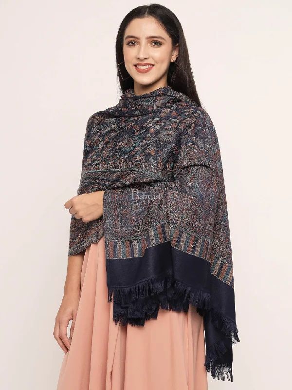 Pashtush Women'S Jamawar Shawl, Navy Blue Elegant Velvet Shawl Wrap