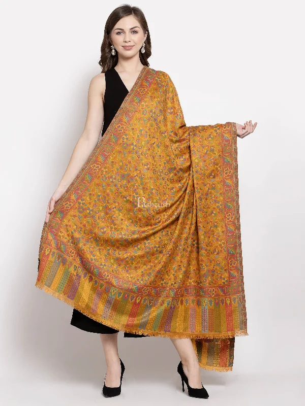 Pashtush Womens Ethnic Shawl, Faux Pashmina, Soft And Warm, Mustard Cozy Plaid Shawl Scarf