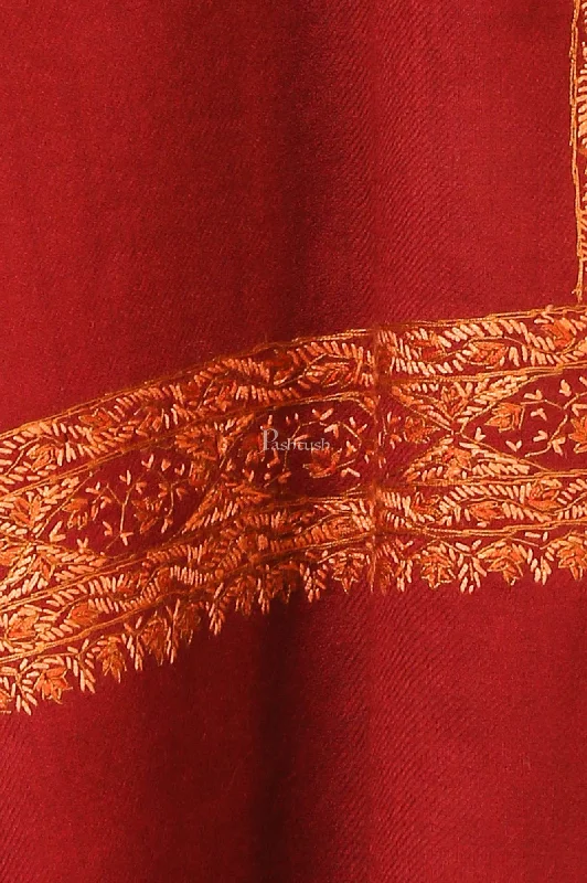 Pashtush Womens Hand Embroidery Shawl, Border Design With Fine Needlework, Pure Wool Shawls - Maroon Warm Wool Shawl Cape Pashtush Womens Hand Embroidery Shawl, Border Design With Fine Needlework, Pure Wool Shawls - Maroon Warm Wool Shawl Cape