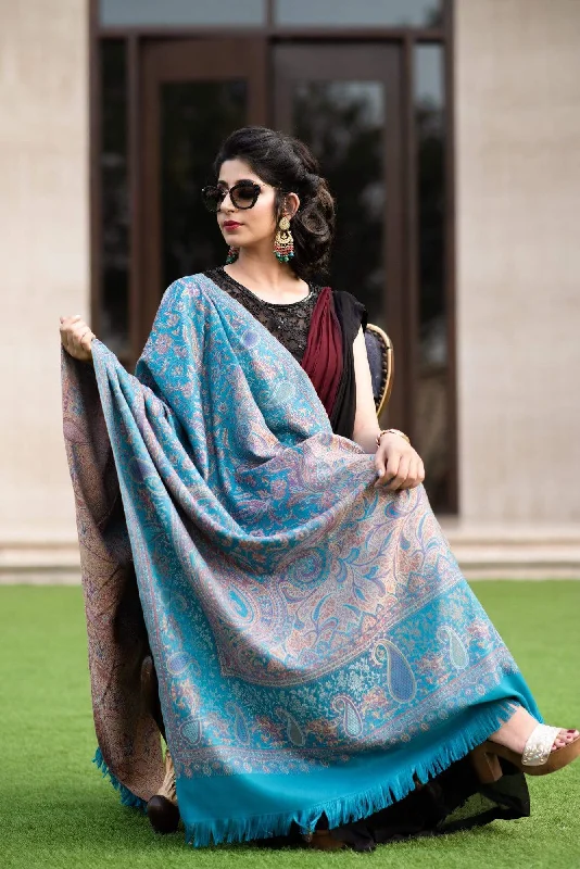 Pashtush Women'S Shawl, Faux Pashmina Design, Arabic Blue Comfortable Summer Shawl Wrap