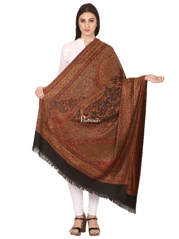 Pashtush Women'S Jamawar Shawl, Black Stylish Cashmere Shawl Wrap