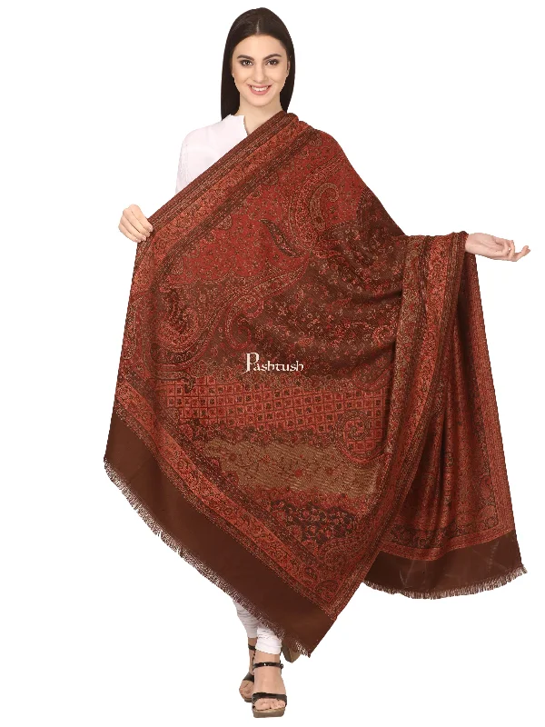 Pashtush Women'S Shawl, Faux Pashmina Design, Coffee Elegant Wool Shawl Cape