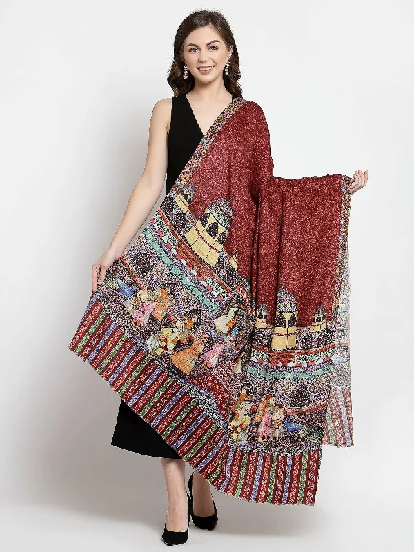 Pashtush Womens Mughal Darbar 100% Pure Wool With Woolmark Certificate Printed Shawl, Crimson Chic Floral Print Shawl Pashtush Womens Mughal Darbar 100% Pure Wool With Woolmark Certificate Printed Shawl, Crimson Chic Floral Print Shawl