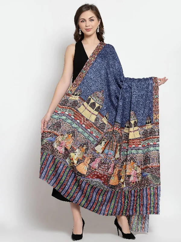 Pashtush Womens Mughal Darbar Printed Shawl, 100% Pure, Woolmark Certified, Lapis Blue Warm Wool Shawl Cape Pashtush Womens Mughal Darbar Printed Shawl, 100% Pure, Woolmark Certified, Lapis Blue Warm Wool Shawl Cape