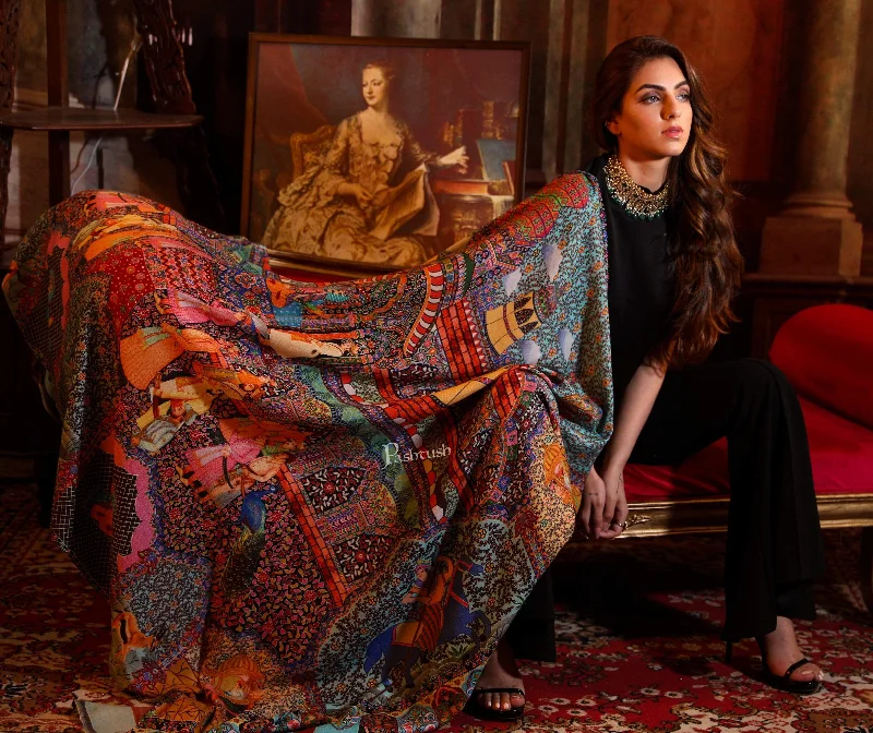 Pashtush Womens, Pure Wool, Printed Darbar Shawl, Woolmark Certified. Cozy Plaid Wool Shawl Pashtush Womens, Pure Wool, Printed Darbar Shawl, Woolmark Certified. Cozy Plaid Wool Shawl