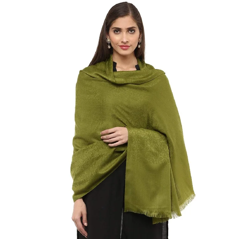 Pashtush Women'S Soft Wool Shawl Olive Green With Jacquard Design Cozy Wool Shawl Scarf Pashtush Women'S Soft Wool Shawl Olive Green With Jacquard Design Cozy Wool Shawl Scarf