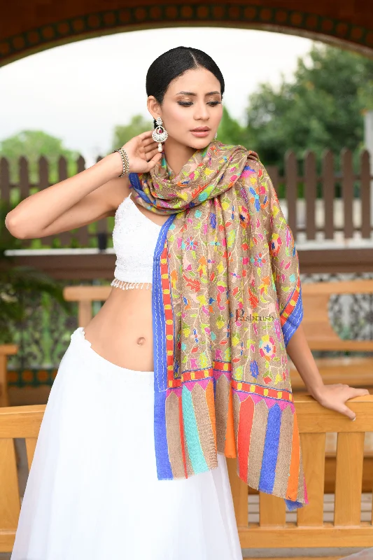 Pashtush Womens Wool Extra Fine Count Shawl, Extra Fine Count, Kalamkari Embroidery Design, Multicolour Chic Cotton Shawl Wrap Pashtush Womens Wool Extra Fine Count Shawl, Extra Fine Count, Kalamkari Embroidery Design, Multicolour Chic Cotton Shawl Wrap