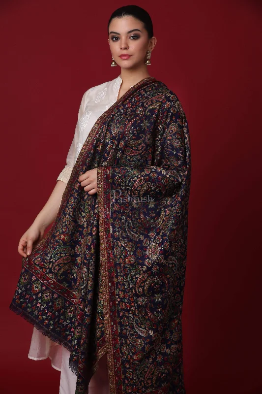 Pashtush Womens Faux Pashmina, Ethnic Weave Shawl, Navy Blue Cozy Woolen Shawl Scarf Pashtush Womens Faux Pashmina, Ethnic Weave Shawl, Navy Blue Cozy Woolen Shawl Scarf