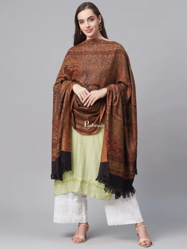 Pashtush Women'S Jamawar Shawl, Black Elegant Long Shawl Scarf