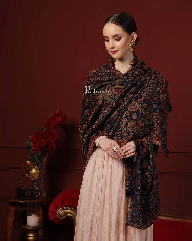 Pashtush Womens Faux Pashmina, Ethnic Weave Shawl, Navy Blue Luxurious Silk Shawl Cape Pashtush Womens Faux Pashmina, Ethnic Weave Shawl, Navy Blue Luxurious Silk Shawl Cape