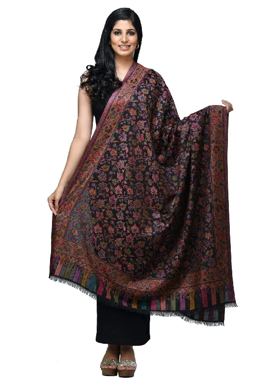 Pashwool Womens Ethnic Design Shawl, Light Weight, Soft And Warm Black Stylish Knit Shawl Wrap Pashwool Womens Ethnic Design Shawl, Light Weight, Soft And Warm Black Stylish Knit Shawl Wrap