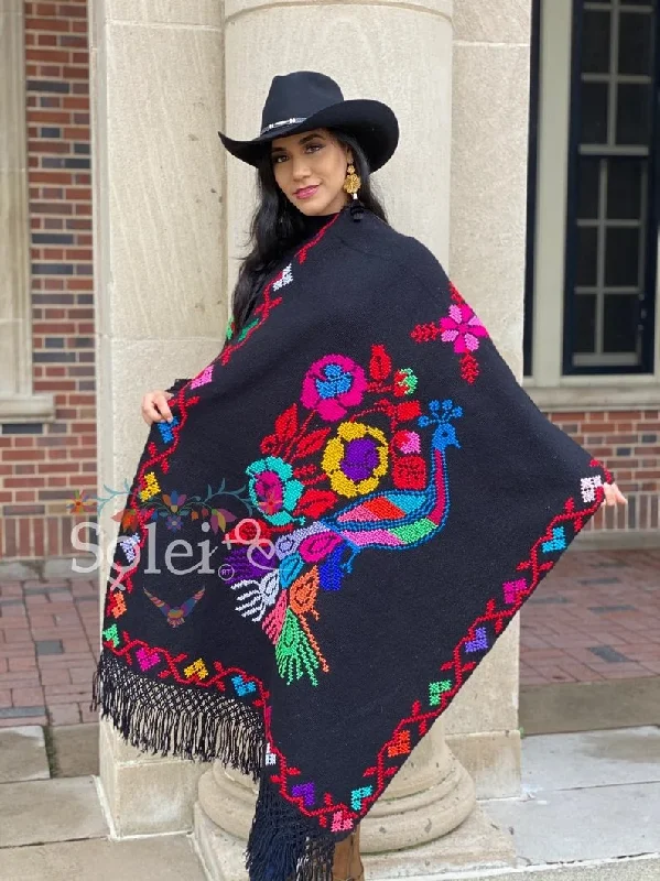 Traditional Mexican Hand Embroidered Shawl. Rebozo Pavo Sencillo Warm Wool Shawl Cape Traditional Mexican Hand Embroidered Shawl. Rebozo Pavo Sencillo Warm Wool Shawl Cape