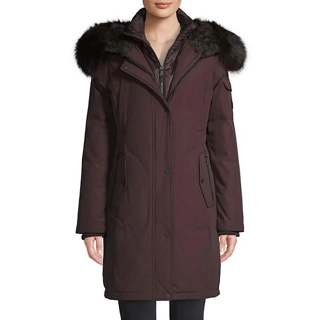 1 Madison Expedition Women's Down Coat with Fox Fur Mesh Canvas Denim