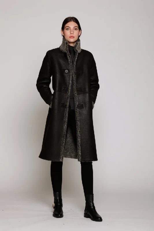 #1350 Mid-Calf Length  shearling coat Herringbone Houndstooth Plaid