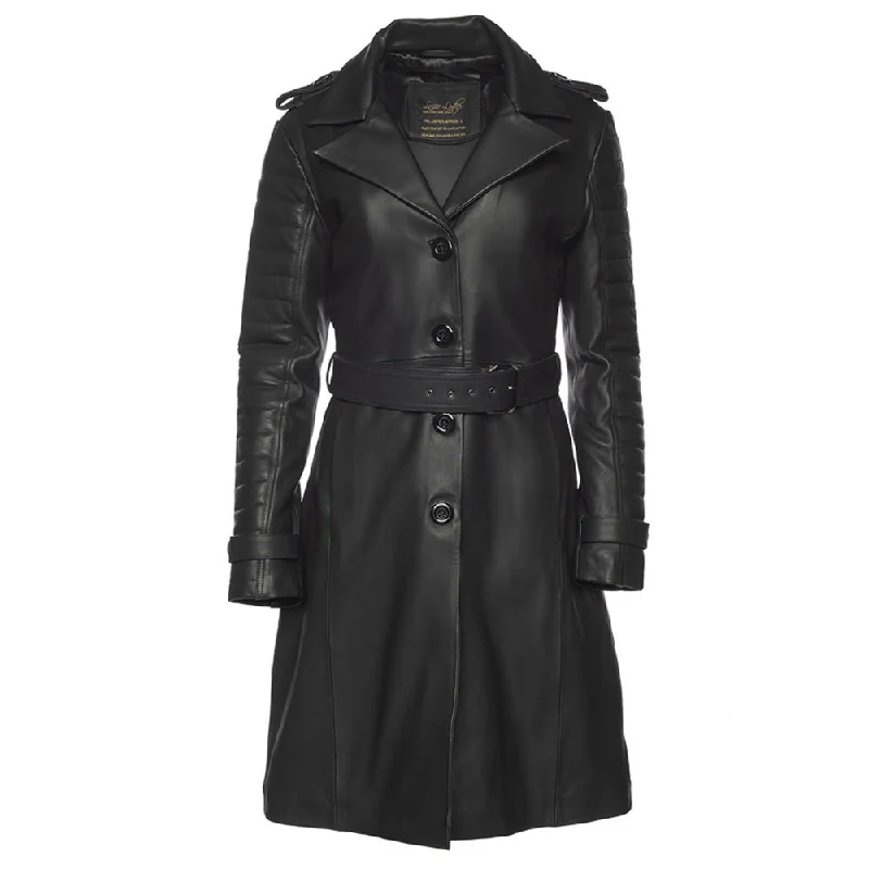Ariana Black belted leather trench coat Pleated Ruffled tiered