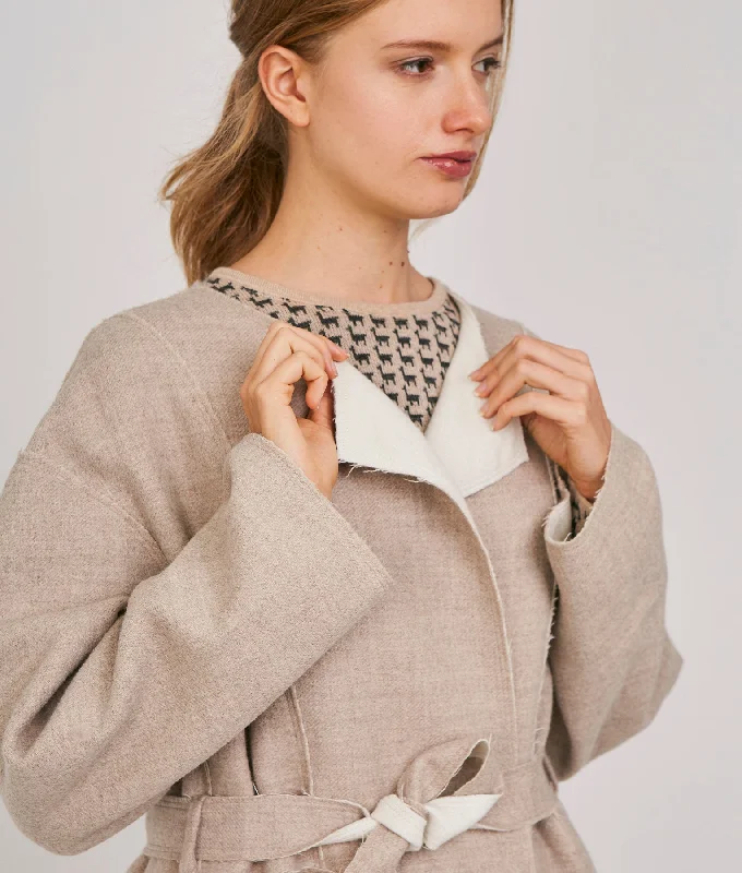 Belted Eased Reversible Coat - frayed edges Cape Coat Herringbone Coat Tweed Coat
