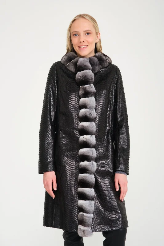 Black Python Leather / Chinchilla Coat Knit Woven Fleece