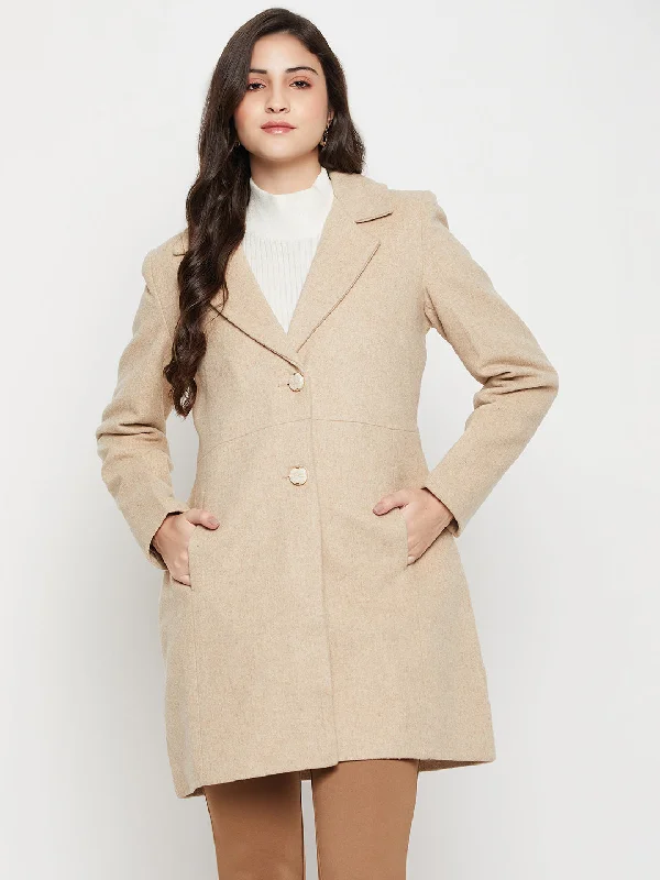 Women's Casual Camel Single breasted Notched Lapel Collar Long Coat Trim Padded Insulated Women's Casual Camel Single breasted Notched Lapel Collar Long Coat Trim Padded Insulated