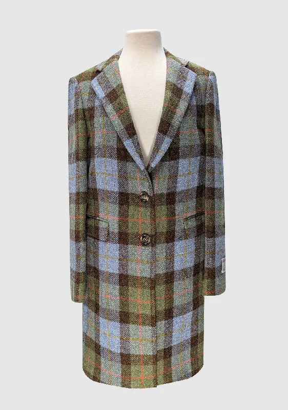 Christine Ladies Coat - Green/Blue Check Trapeze Tunic Caftan