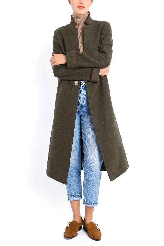 Coat from double-face loden in olive and red Trench Raincoat Windbreaker