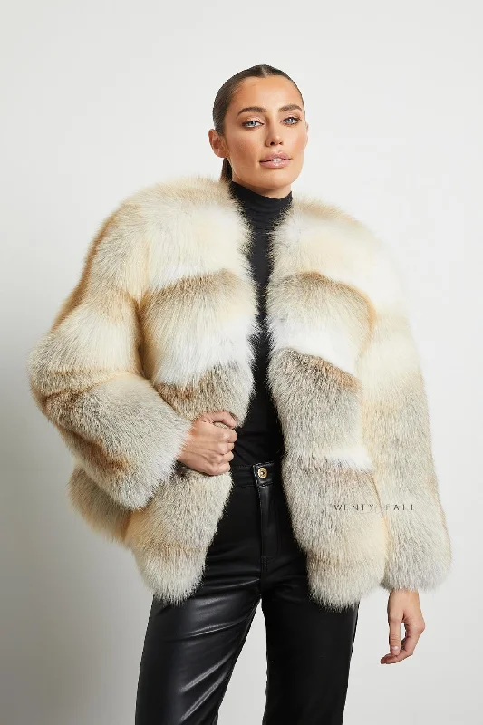 Luna Crystal Fox Fur Coat Blazer Duffle Coat Pea Coat