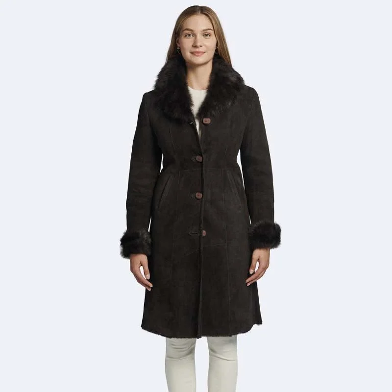 Elizabeth Sheepskin Coat Lapel Coat Peter Pan Collar Coat Cowl Neck Coat